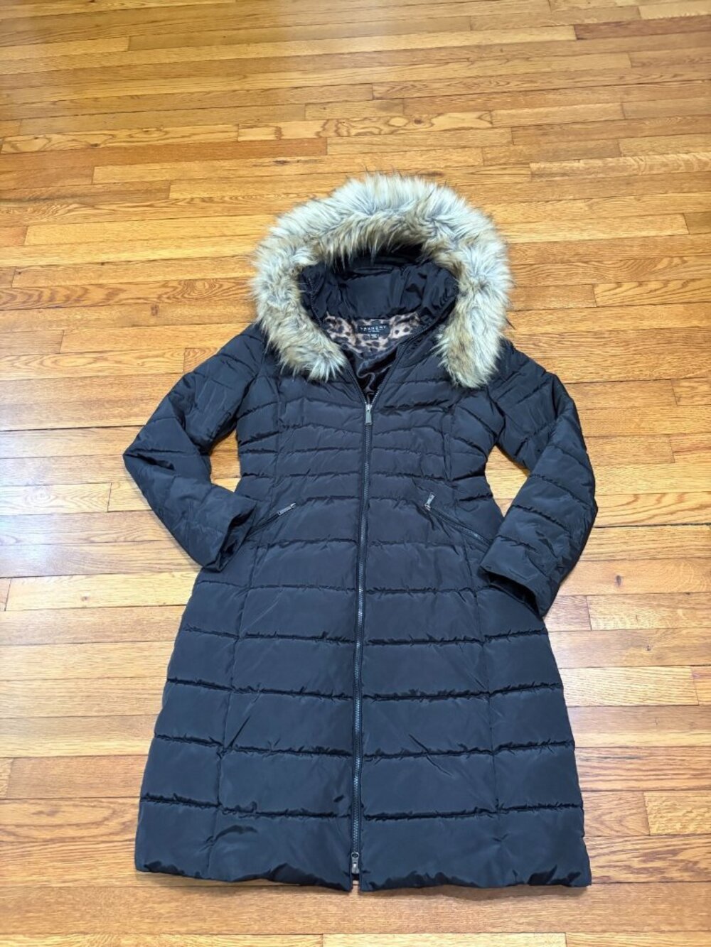 Laundry By Shelli Segal Womens Parka Puffer Coat Size M Black Fur Trim Hooded